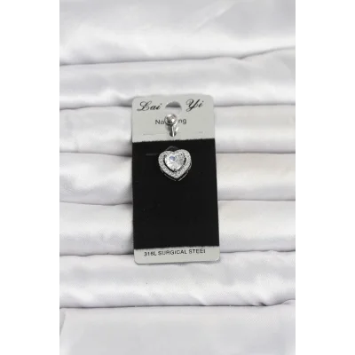 BUĞZ 316L Cerrahi Çelik Zirkon Taşlı Kalp Model Göbek Piercing
