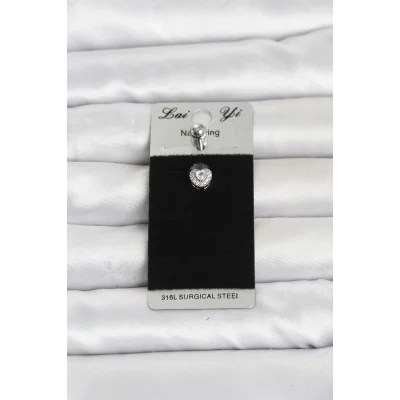 BUĞZ 316L Cerrahi Çelik Zirkon Taşlı Kalp Model Göbek Piercing