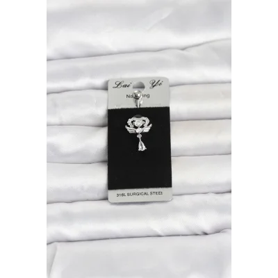 BUĞZ 316L Cerrahi Çelik Zirkon Taşlı Kanatlı Model Göbek Piercing