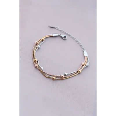 BUĞZ 316L Kararmaz Çelik Gümüş Renk Top Zincirli Kadın Bileklik