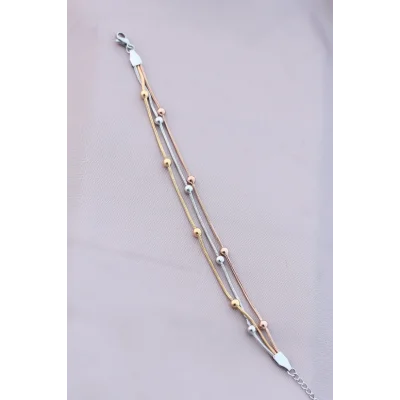 BUĞZ 316L Kararmaz Çelik Gümüş Renk Top Zincirli Kadın Bileklik - Lisinya