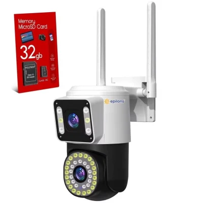  32 Gb Hafıza Kartlı 4mp Yoosee Çift Lens Ip Kamera - Wıfı Otomatik İzleme, Su Geçirmez Kablosuz Güvenlik Ev Kamerası, Renkli Gece Görüş