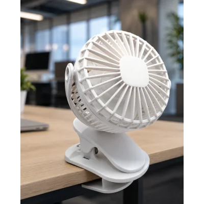 BUĞZ 360 Derece Dönebilen Mandallı Şarjlı Mini Masa Fanı