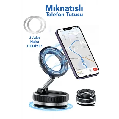 BUĞZ 360 Dönebilen Telefon Tutucu - Ayarlanabilir Mıknatıslı Vakumlu Araç İçi Telefon Tutucu