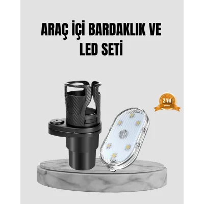BUĞZ 360° Döner Çiftli Bardak Tutucu ve Kablosuz Ambiyans LED Işık Araç Seti