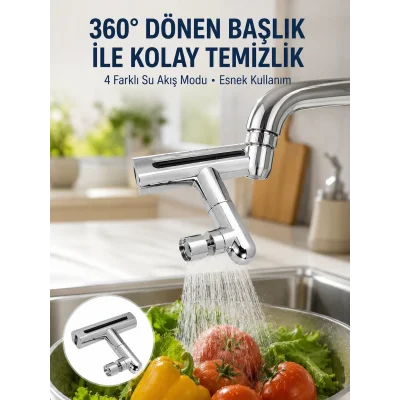 BUĞZ 360° Dönüşlü Su Akışı Başlığı | 4ü 1 Arada Kullanım Yeni Nesil