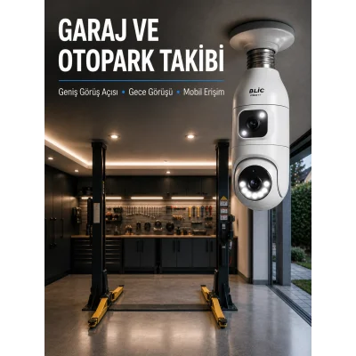 BUĞZ 360° Ev İzleme Wi-Fi Çift Lens Akıllı Ampul Kamera