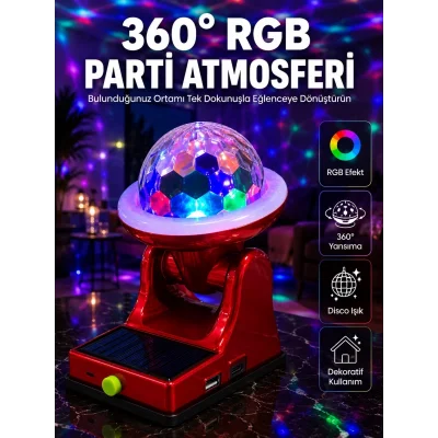 BUĞZ 360° RGB LED Disco Işığı Ayarlanabilir Başlıklı Güneş Enerjili Projektör Lamba