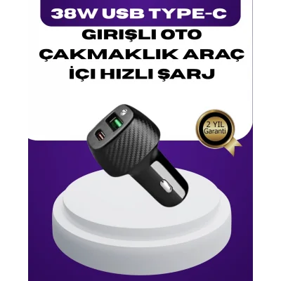  38W Çift Çıkışlı Araç Şarj Cihazı – Type-C ve USB PD Destekli