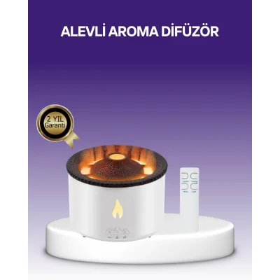 BUĞZ 3D Alev Efektli Hava Nemlendirici – Uzaktan Kumandalı ve 8 Saat Çalışma Süreli