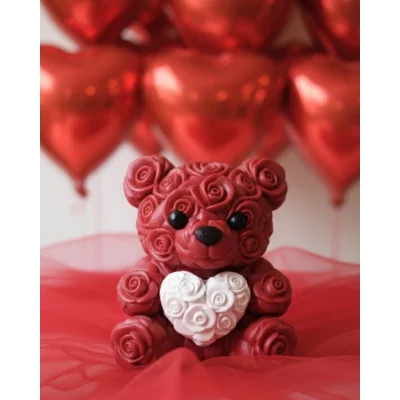 BUĞZ 3D Baskı Kalpli Ayıcık 10cm Romantik Masaüstü Dekor