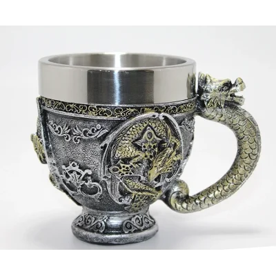 BUĞZ 3D Ejderha Figürlü Kabartmalı Paslanmaz Çelik Kupa Bardak