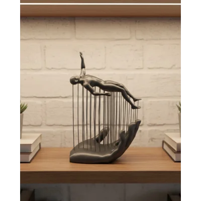 BUĞZ 3D El Formlu İnsan Figürü Gri Soyut Tasarım Dekoratif Biblo