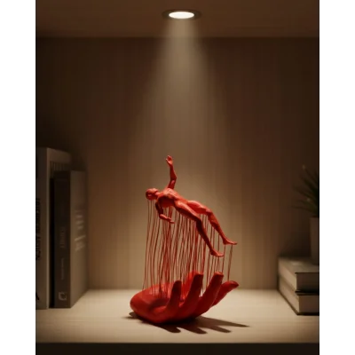 BUĞZ 3D El Üzerinde İnsan Figürü Kırmızı Sanatsal Masa Üstü Dekor 12x18 cm