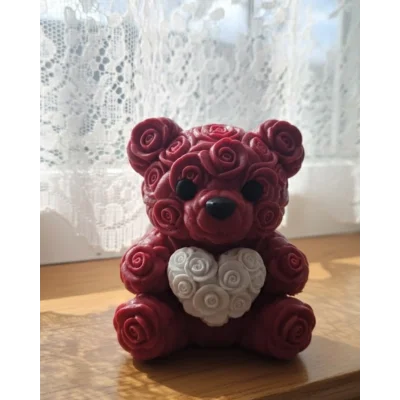 BUĞZ 3D Gül Tasarımlı Kalp Ayıcık 10cm Şık Dekoratif Biblo