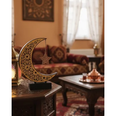 BUĞZ 3D Hilal Yıldız Süs 23x23 cm Ev ve Ofis İçin Şık Aksesuar