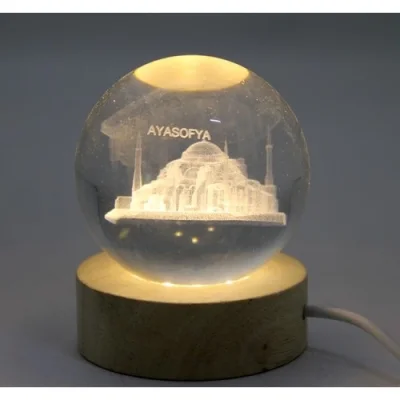  3D İstanbul Temalı Kristal Cam Küre Led Lamba Model 2