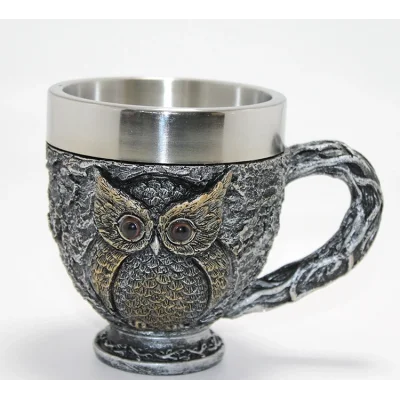 BUĞZ 3D Kabartmalı Baykuş Büstü Paslanmaz Çelik Kupa Bardak