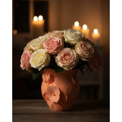 BUĞZ 3D Kabartmalı Çiçek Motifli Turuncu Dekoratif Vazo