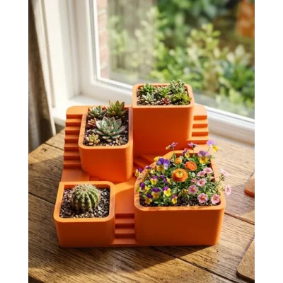 BUĞZ 3D Kaktüs Saksı Seti Çok Bölmeli Modern Dekoratif Masaüstü Bitki Standı