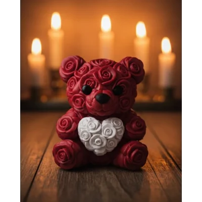 BUĞZ 3D Kalp Ayıcık 10 cm Gül Detaylı Dekoratif Hediye Obje