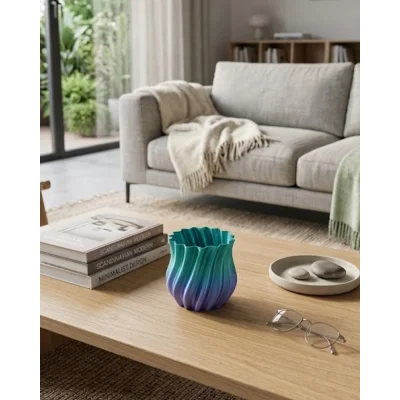 BUĞZ 3D Kıvrımlı Mavi Vazo Modern Dekoratif Şık Ev Aksesuarı
