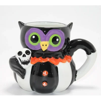 BUĞZ 3d Kurukafa Tutan Baykuş Figürlü Seramik Kupa Bardak Alk4895