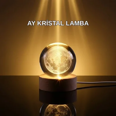 BUĞZ 3D Lazer İşlemeli Ay Küresi Ahşap Standlı USB Bağlantılı Dekoratif Lamba