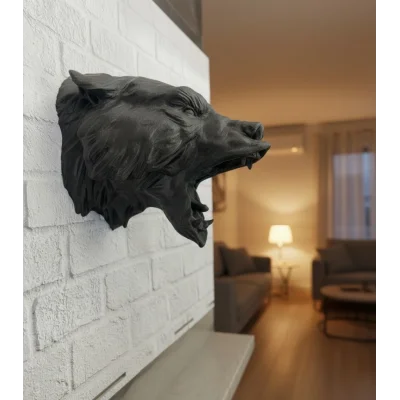 BUĞZ 3D Siyah Ayı Başı Duvar Süsü Özel Tasarım Dekoratif Heykel 25x19 cm