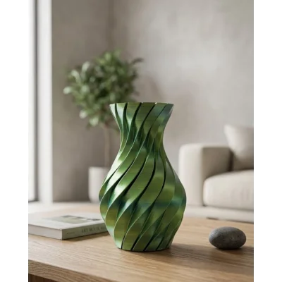 BUĞZ 3D Spiral Yeşil Vazo Modern Tasarım Dekoratif Ev Aksesuarı