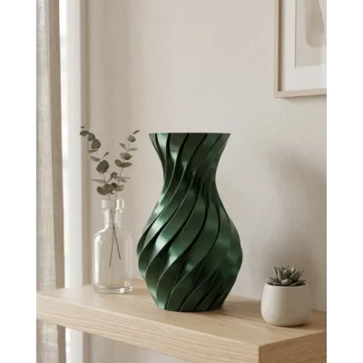 BUĞZ 3D Spiral Yeşil Vazo Modern Tasarım Dekoratif Ev ve Ofis Aksesuarı