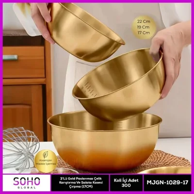 BUĞZ 3lü Gold Paslanmaz Çelik Kase Seti