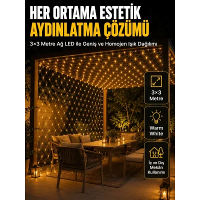 BUĞZ 3x3 Metre Ağ LED ile Bahçenize Sıcak ve Şık Aydınlatma