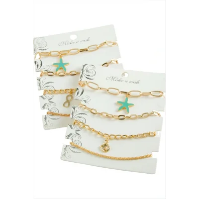 BUĞZ 4 Adet Deniz Yıldızı Trend Zincir Bileklik