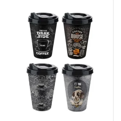 BUĞZ 4 Adet Kahve Bardağı - Kapaklı Desenli 400ML