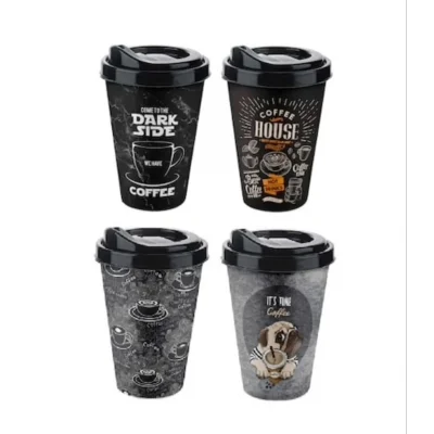 BUĞZ 4 Adet Kahve Bardağı Kapaklı Desenli 650ML