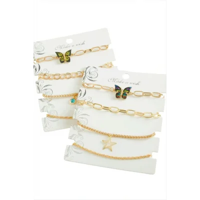 BUĞZ 4 Adet Kelebek Trend Zincir Bileklik