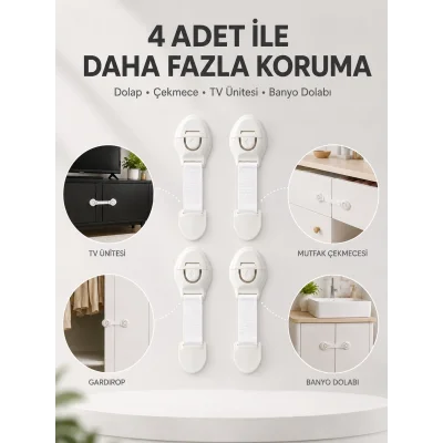 BUĞZ 4lü Çocuk Güvenlik Dolap ve Çekmece Kilidi