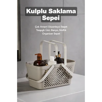 BUĞZ 4lü Gri Mutfak Düzenleyici Kulplu Sepet Banyo Çamaşır Organizer Seti