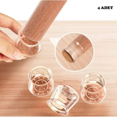 BUĞZ 4lü Keçeli Şeffaf Silikon Sandalye Ayak Koruyucu Seti