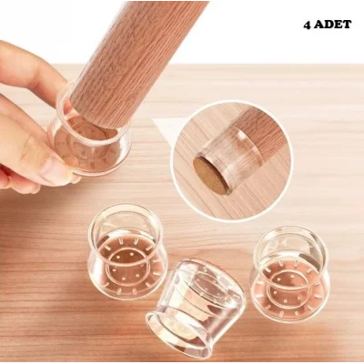 BUĞZ 4lü Keçeli Şeffaf Silikon Sandalye Ayak Koruyucu Seti