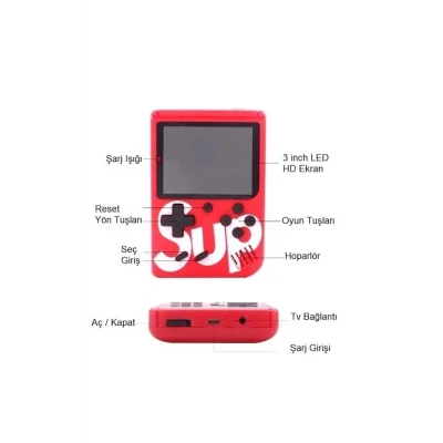 BUĞZ 400 nostalji oyunlu mini atari çift kol kırmızı renk bluetooth yok oyun konsolu - Elektronik