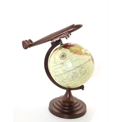 BUĞZ 40x25 cm Pirinç Uçak Tasarımlı Dünya Küre