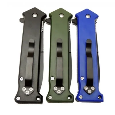 BUĞZ 4352 Mavi Bas - Çek Kamp Çakı 20cm- Otomatik, Kemerlikli