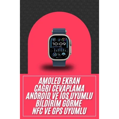  49mm Akıllı Saat Amoled Ekranlı Kadın Erkek Kol Saati Plastik Kordon