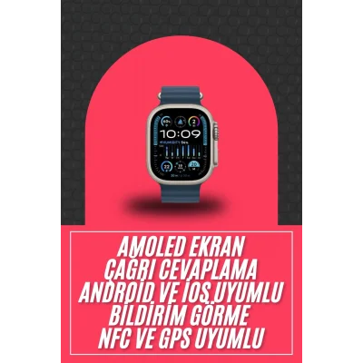 BUĞZ 49mm Akıllı Saat Amoled Ekranlı Kadın Erkek Kol Saati Plastik Kordon - BUĞZ