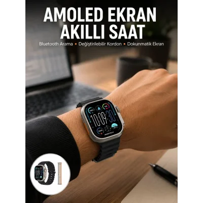 BUĞZ 49mm Akıllı Saat Amoled Ekranlı Kadın Erkek Kol Saati Plastik Kordon Yeni Nesil
