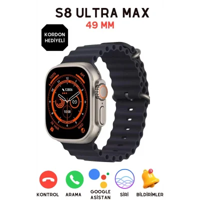 BUĞZ 49mm Ekranlı, Nabız ve Uyku Takibi Yapabilen, Suya Dayanıklı Akıllı Saat - Siyah Silikon Kordon