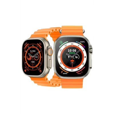 BUĞZ 49mm Gümüş Kasa Kilitli Vidalı Turuncu Silikon Kordon SIM Kartlı GPS Nabız Sensörlü Akıllı Saat