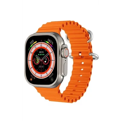 BUĞZ 49mm Gümüş Kasa ve Turuncu Çelik Kordonlu Akıllı Saat - Nabız, GPS, Uyku Takibi Özellikli